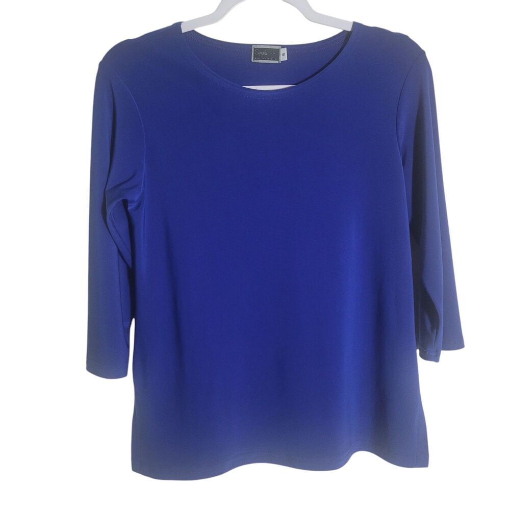 Simpli Made in Canada 3/4 Sleeve Stretch Top Women's Size 6 Royal Blue Basic